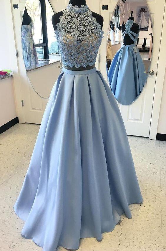 Two Piece Sky Blue Prom Dress 2021 Two ...
